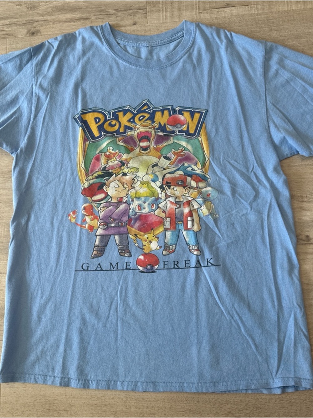 Pokemon Light Blue Graphic Tee with Classic Characters
